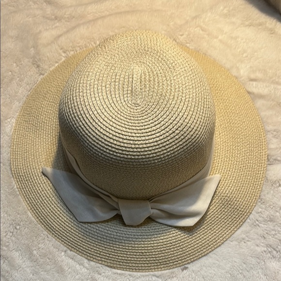 NEW Furtalk Cream Straw Hat Cream Bow Adjustable Sz Detachable Chin Strap Paper - Picture 4 of 9